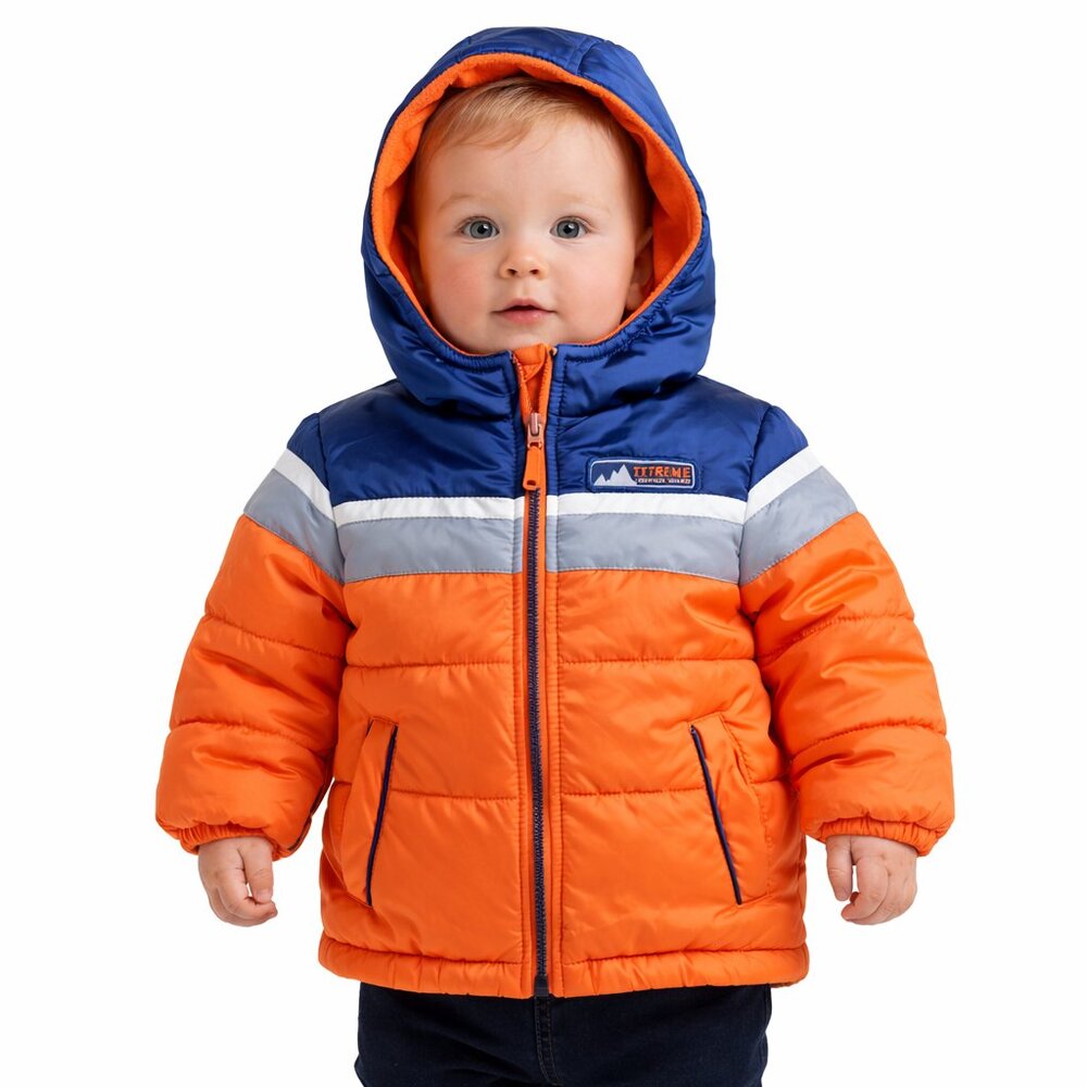 iXtreme Toddler Boys Orange & Navy Puffer Coat 24M